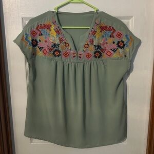 SHEIN Green Embroidered Blouse